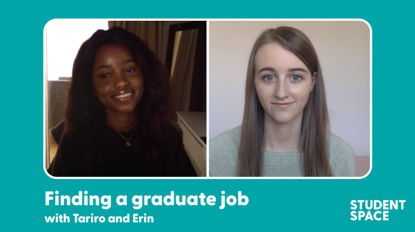 two young women on an image labelled "finding a graduate job"